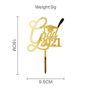 Shiny gold acrylic graduation cake topper 2021 grad party decoration dessert insert 16cm