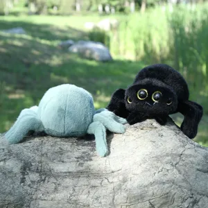 Close-up detail view of cute plush spider toys with soft texture in natural outdoor scene.