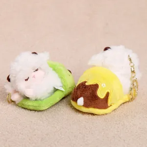 Cute cartoon sleeping sheep plush toy keychain, creative pull-out slipper bag pendant.