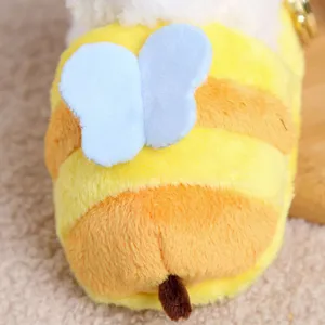 Cute plush bee bag pendant with soft fabric and blue wings, perfect keychain accessory.
