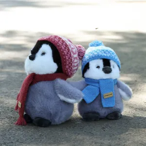 Cute penguin plush toy set with knitted hats and scarves, perfect soft doll gift for kids.
