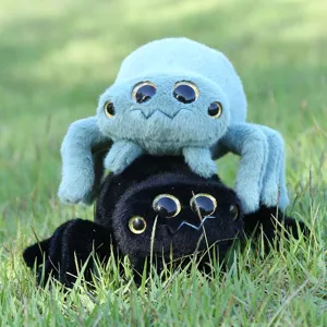Cute plush spider toy, four-eyed cartoon crawling doll, soft stuffed animal gift for kids room.