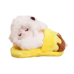 Cute sleeping sheep plush toy pendant for bag, creative slipper doll accessory.
