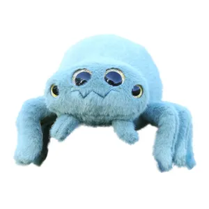 Cute blue plush spider toy with big sparkly eyes, soft stuffed animal bag pendant and doll.