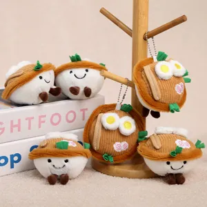 Lindo tazón de ramen de peluche llavero, fideos suaves y huevo diseño, adorable colgante de bolso.