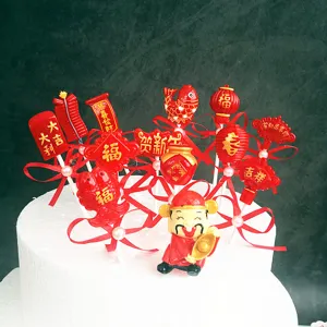 Ensemble de decoration de gateau du Nouvel An chinois ornements rouges de bonne fortune