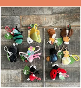 Plush insect keychains set, cute bug plush pendants for bags and car keys, fluffy toy gifts.