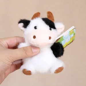 Cute plush cow doll pendant, mini soft animal toy for bag charm and lovely gift decoration.