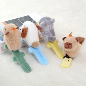 Cute capybara plush slap bracelet toy, soft stuffed animal doll wristband for kids and gifts.