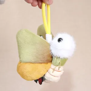 Cute plush insect doll pendant with hanging cord, soft stuffed toy for bags and cars.