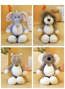 Süße Dschungel-Plüschtier-Set mit Elefant, Löwe, Koala und Nashorn Stofftieren für Kinder.