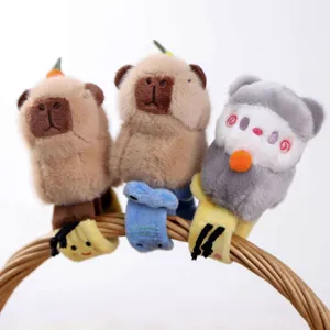 Cute capybara plush slap bracelet toy, soft stuffed animal wrist band for kids gifts.