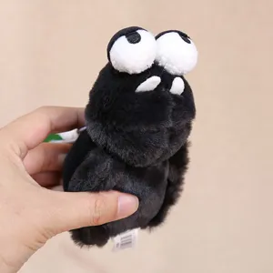 Cute black plush bug monster pendant toy with big white eyes for adorable bag charm gift