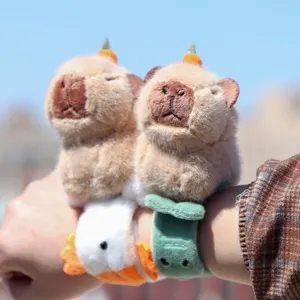 Cute capybara plush slap bracelet toy soft stuffed doll cartoon animal wristband gift for kids