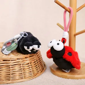 Cute insect plush keychain pendant, soft bug bag charm accessory for kids and gifts.