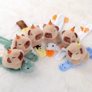 Capybara plush slap bracelet detail showing cute animal design and soft plush fabric texture.