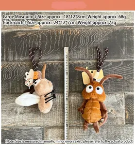 Cute funny insect plush pendant, mosquito and cockroach stuffed bag keychain charm toy.