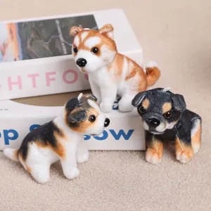Cute simulation puppy plush toy keychain pendant set, realistic dog hanging decoration detail.