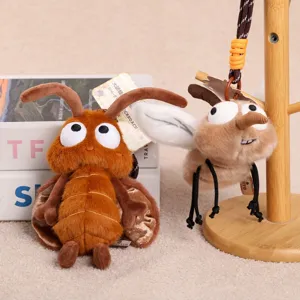 Cute insect plush keychain detail showing funny cockroach and mosquito pendant toys design.