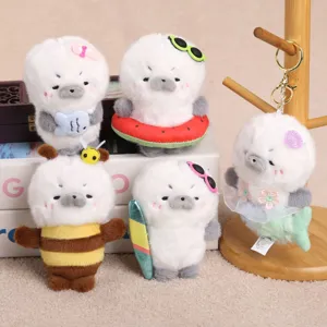 Cute marine animal disguised seal plush pendant keychain fluffy toy bag accessory