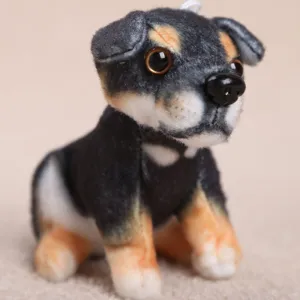 Cute simulation puppy plush toy pendant, detailed sitting dog hanging ornament for bags and decor.