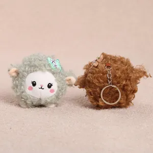 Cute curly sheep plush keychain pendant, soft fluffy animal doll hanging ornament for backpack.