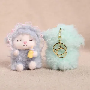 Cute fluffy plush sheep keychain set, adorable lamb bag pendant doll accessory now.