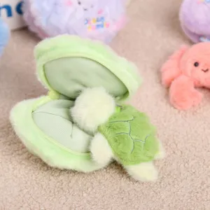 Green plush shell house and cute turtle keychain pendant, lovely plush doll gift.