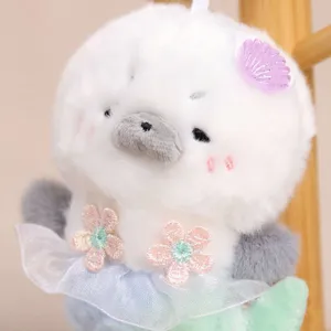Cute seal plush pendant mermaid keychain fluffy stuffed animal bag charm accessory