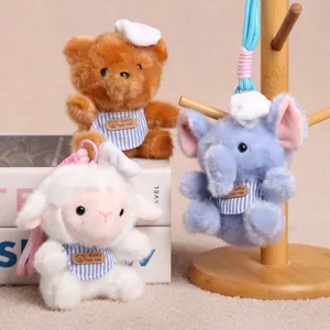 Porte-clés en peluche animal chef, design ours éléphant mouton avec mini bavoir pendentif.