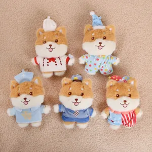 Lindo llavero de felpa Shiba Inu cosplay, juego de juguetes de peluche suaves para regalos.