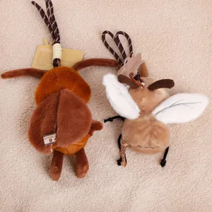 Cute insect plush keychain set featuring cockroach and mosquito designs, soft toy bag pendant.