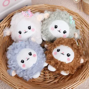 Cute curly sheep plush keychain pendant, fluffy cartoon animal toy bag charm for kids.