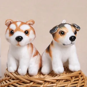 Cute plush puppy keychain simulation animal hanging ornament for bags keys decorative gift.