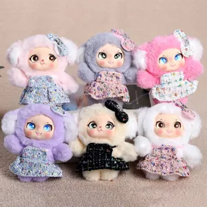 Cute plush vinyl doll keychain fluffy toy bag pendant cute pet doll gift set of six