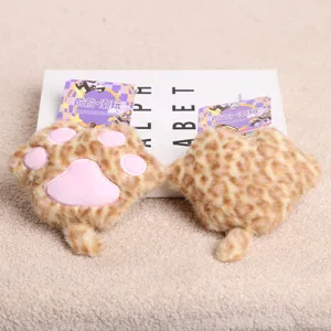 Soft cute leopard print cat paw plush keychain pendant toy for bag accessory and gift.