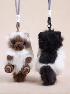 Cute fluffy cat plush keychain, soft toy bag charm pendant accessory for women and girls