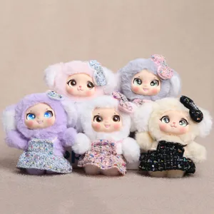 Fluffy sheep plush doll cute animal bag charm keychain soft toy pendant set for gift