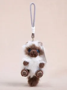 Fluffy long-haired cat plush toy keychain cute animal bag pendant decoration soft