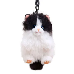 Cute fluffy black and white cat plush keychain soft kitten bag pendant cute gift item