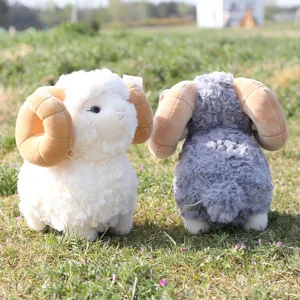 Cute bighorn sheep plush toy, fluffy ram stuffed animal doll, soft child comforting birthday gift.