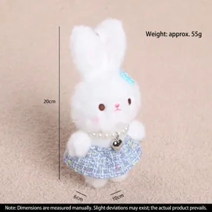 Simpatico ciondolo coniglietto in peluche e gonna in tweed, morbida bambola borsa.