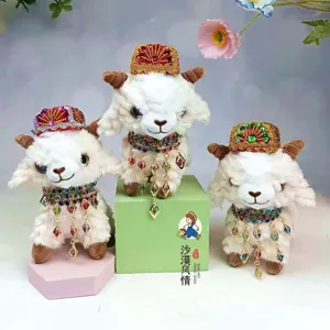 Xinjiang schattig klein schaap pluche pop hanger, mooie krullende souvenir sleutelhanger.