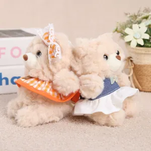 Adorably cute plush teddy bear doll with stylish plaid dress soft stuffed animal gift for girls