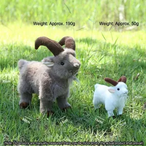 Detail view of cute realistic stuffed bighorn sheep plush toy set for home room decor