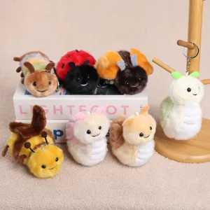Cute Cartoon Insect Plush Toy Keychain Moth Bee Ladybug Snail Stuffed Animal Pendant Bag Ornament Kids Gift