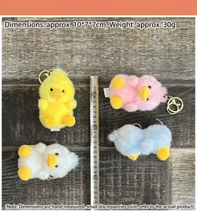 Cute four-color duck plush keychain, soft stuffed animal doll pendant for girls and kids.