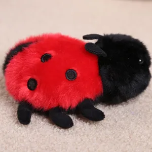 Cute ladybug plush toy red and black stuffed insect doll soft keychain pendant gift.