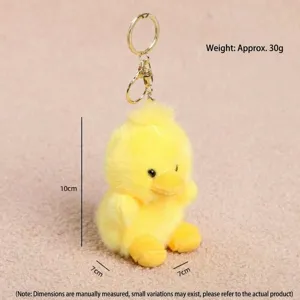 Cute yellow duck plush toy keychain, soft stuffed animal bag pendant with metal ring.