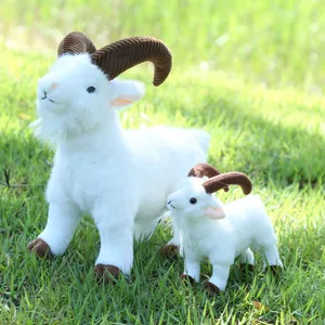 Simulation bighorn sheep plush toy set, fluffy white stuffed animal doll for home decor gift.